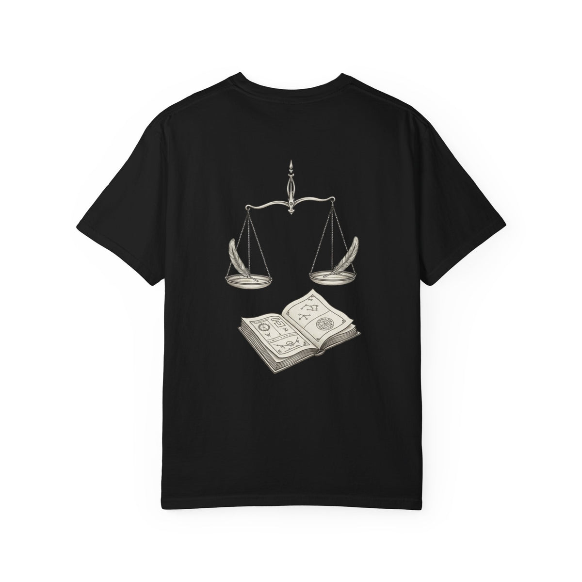 Libra Zodiac Tee — Scales and Book Astrology Graphic Shirt
