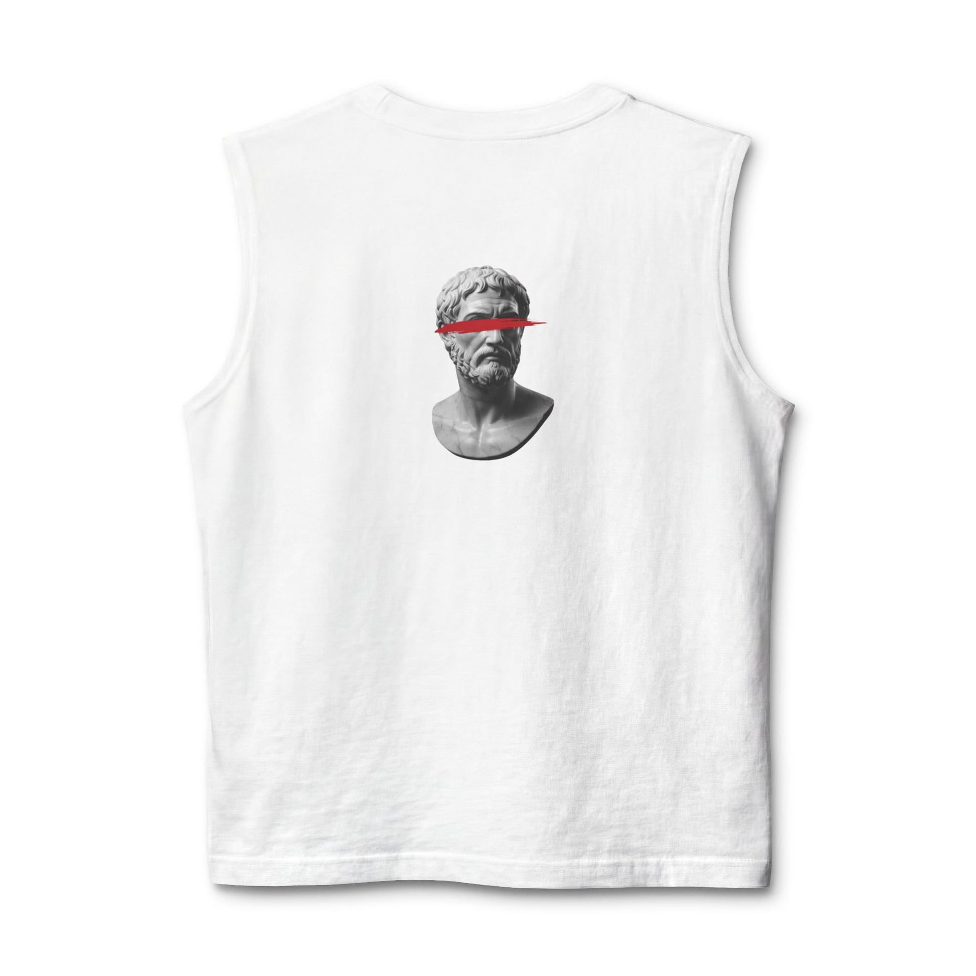 Classical bust with a red brushstroke printed on the back of a ring-spun cotton tank top