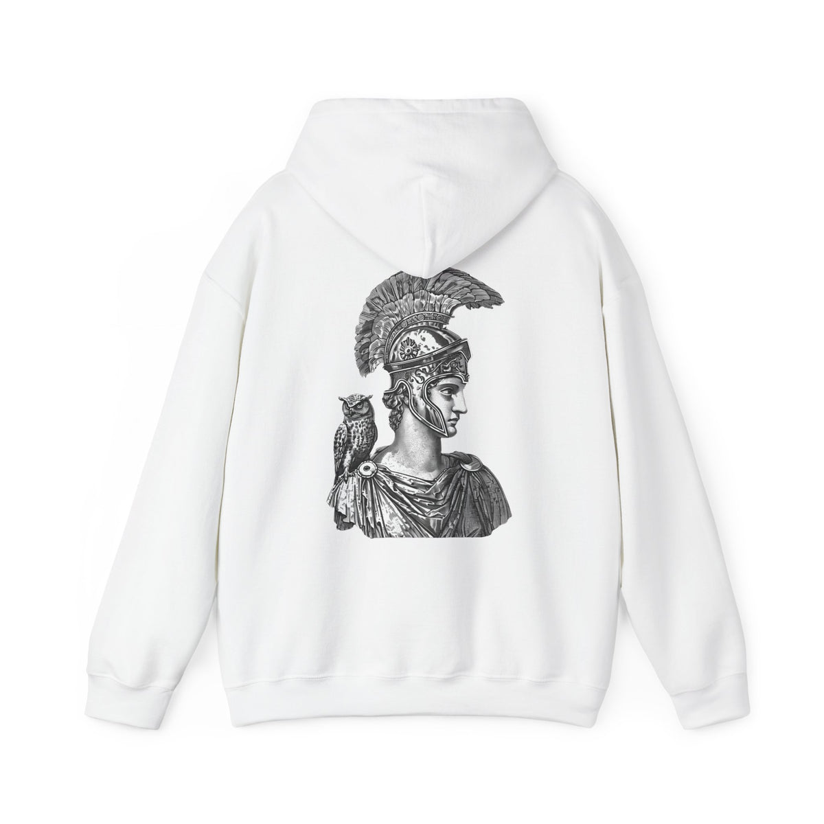 Athena Helmet Hoodie with Owl Illustration — Mythology Graphic Sweatshirt