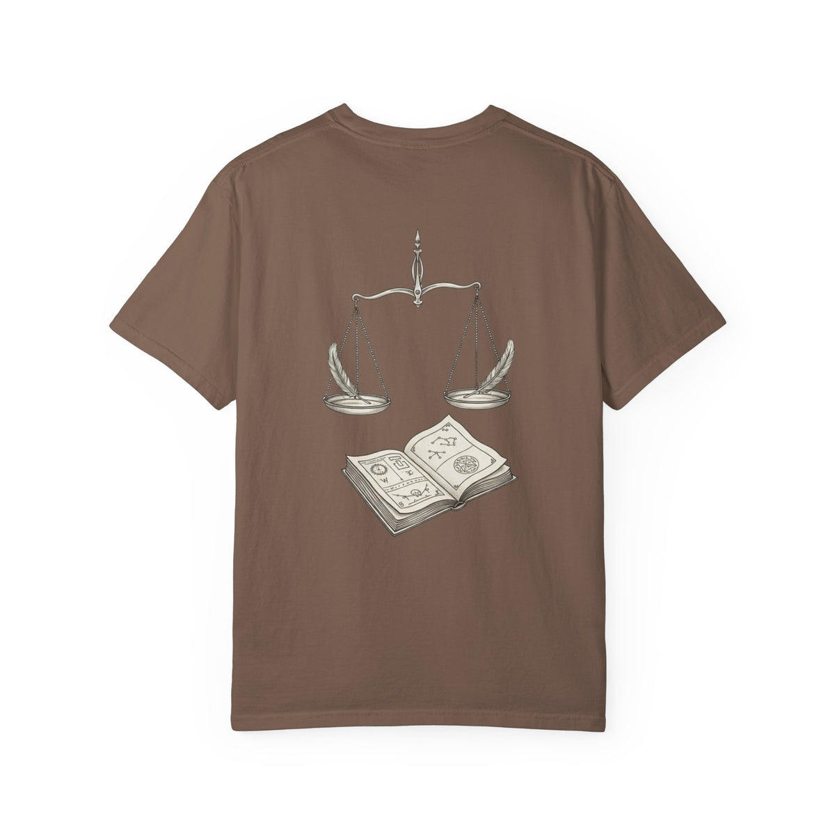 Libra Zodiac Tee — Scales and Book Astrology Graphic Shirt