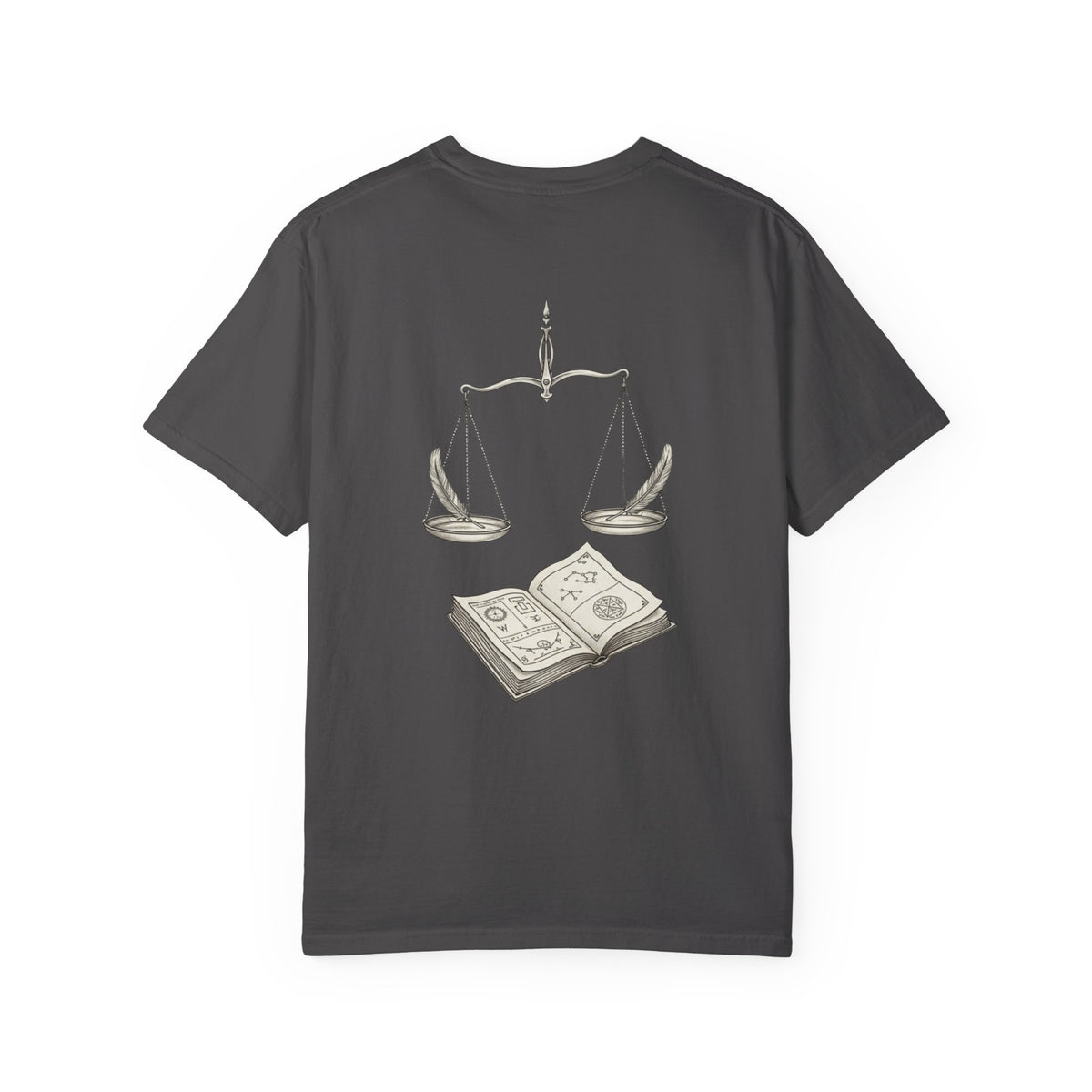 Libra Zodiac Tee — Scales and Book Astrology Graphic Shirt