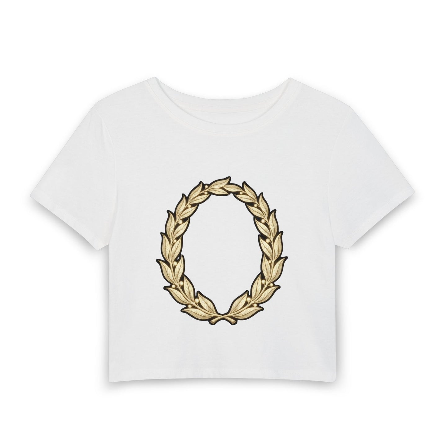 Gold laurel wreath emblem on a cropped women's cotton-blend tee
