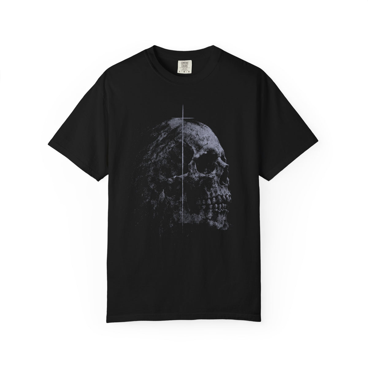Skull Profile Tee — Gothic Cross Detail Graphic Shirt