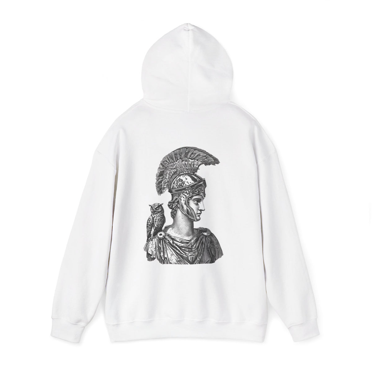 Athena Helmet Hoodie with Owl Illustration — Mythology Graphic Sweatshirt