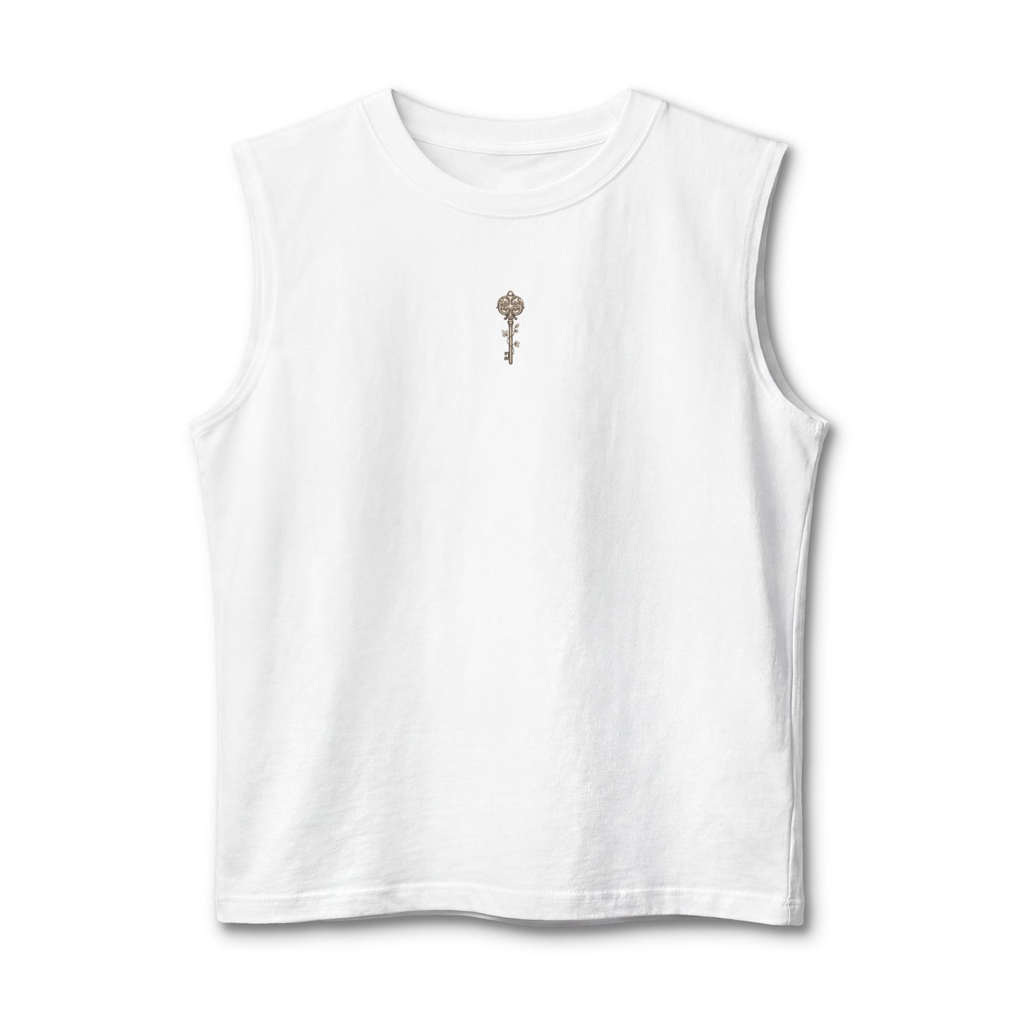 Nautical compass rose printed on the back of a ring-spun cotton muscle tank