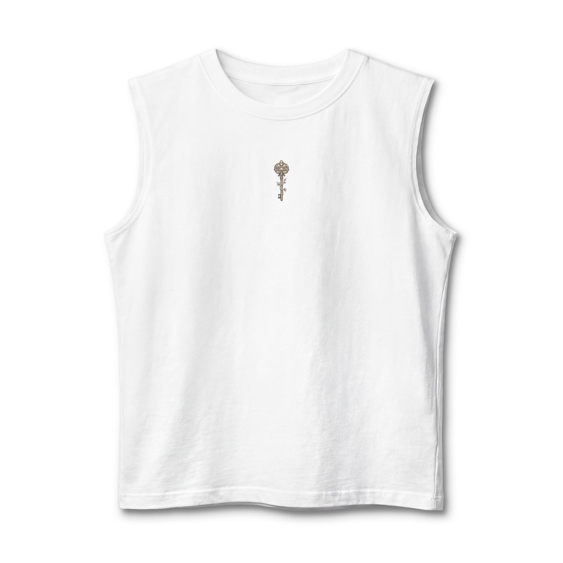 Nautical compass rose printed on the back of a ring-spun cotton muscle tank