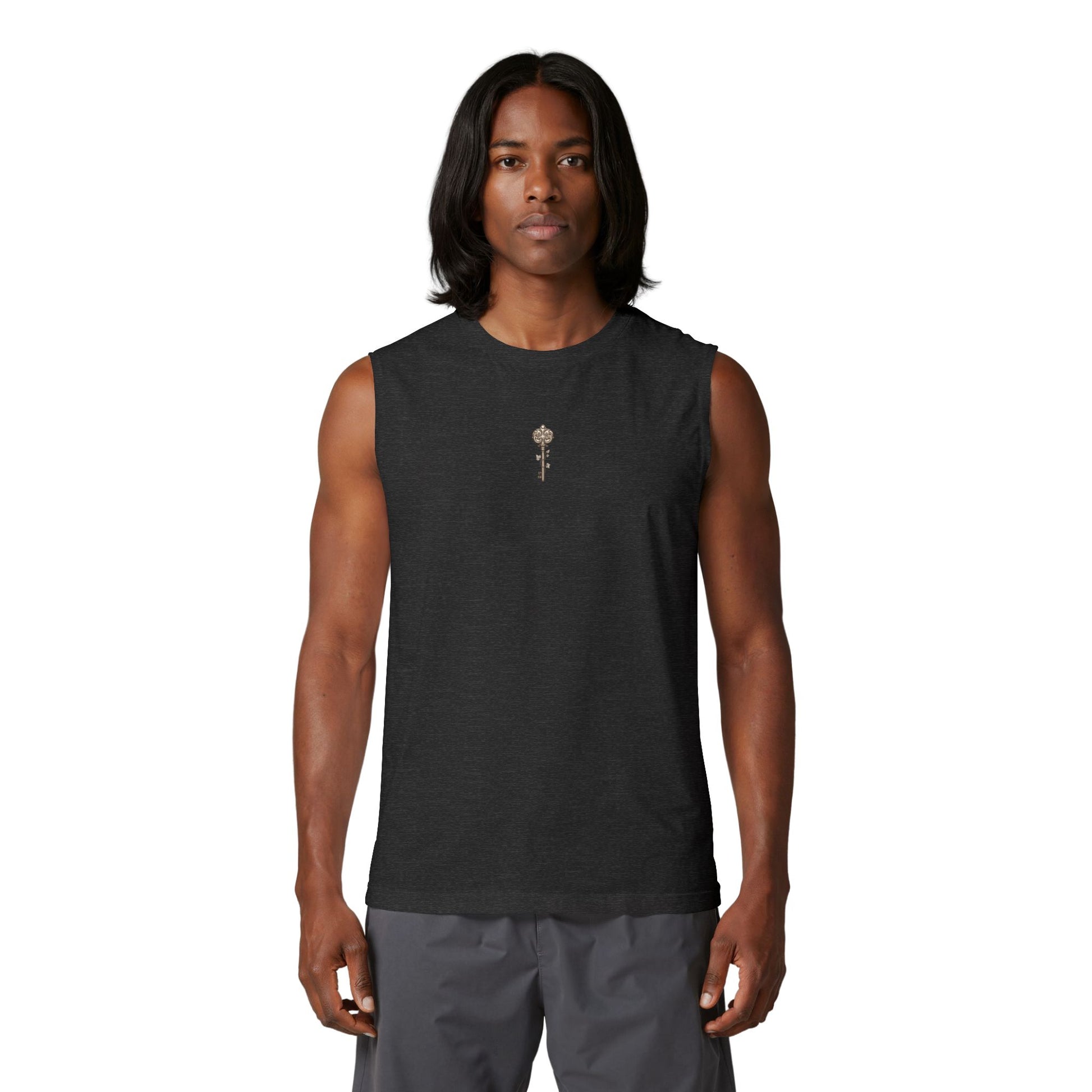 Nautical compass rose printed on the back of a ring-spun cotton muscle tank