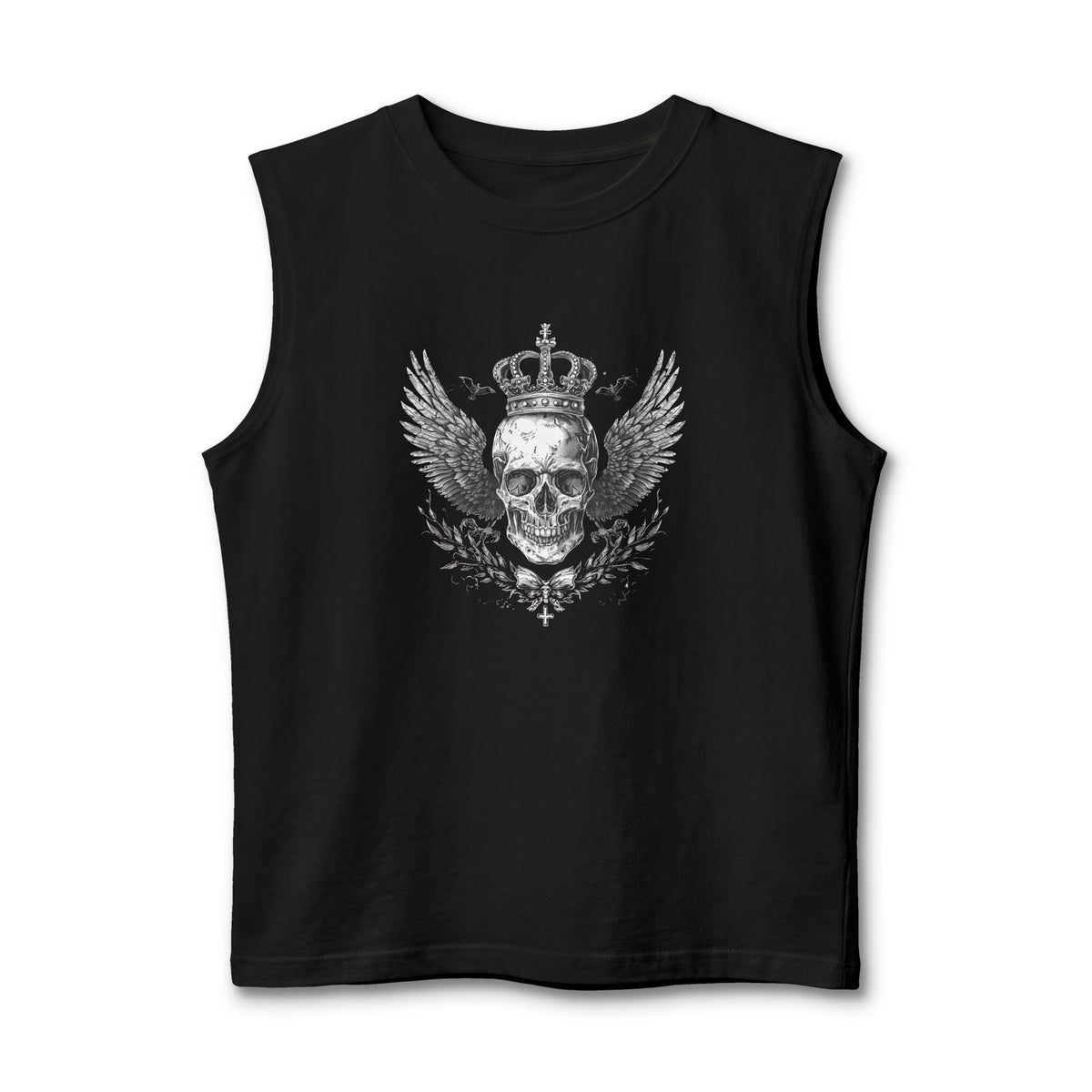 Skull & Crown Winged Graphic Muscle Tank — Edgy Rocker Tank Top