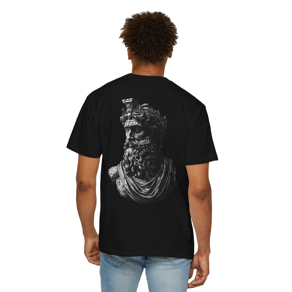 Roman Bust Zeus Graphic T-Shirt — Classical Sculpture Back Print