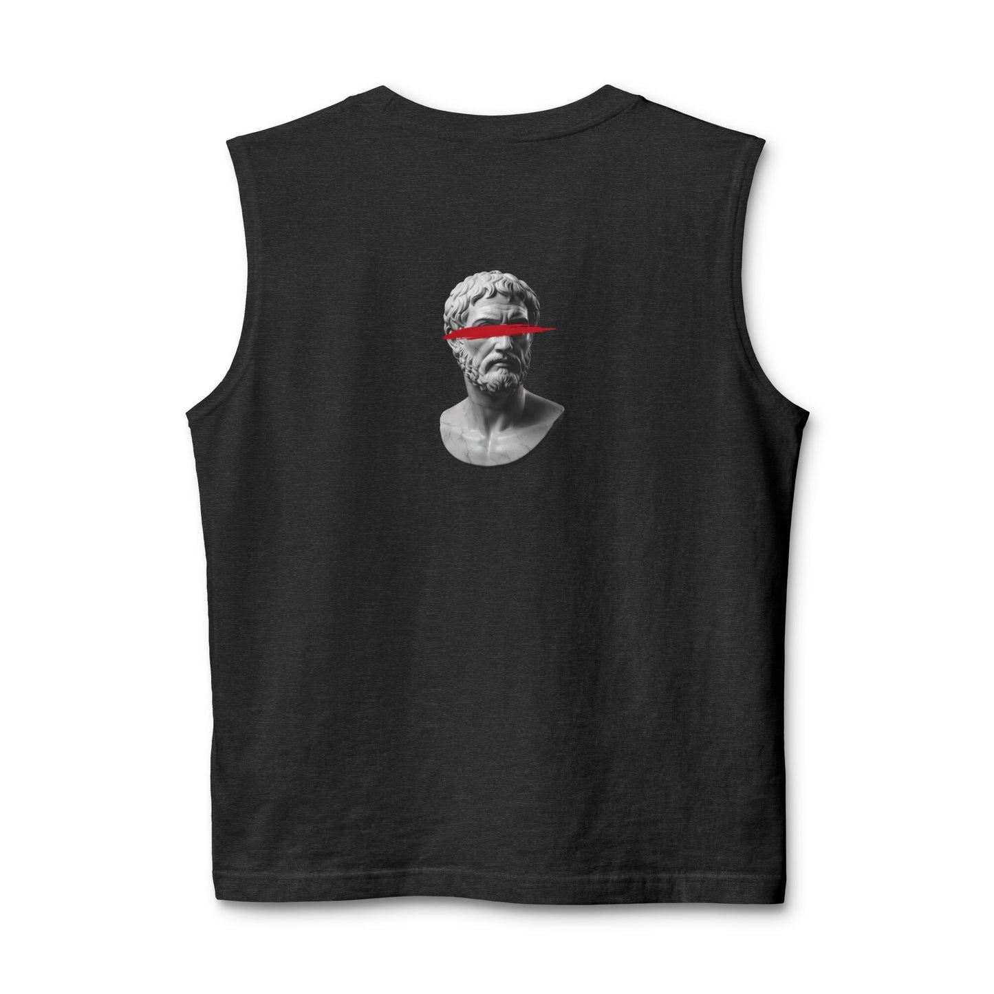 Classical bust with a red brushstroke printed on the back of a ring-spun cotton tank top