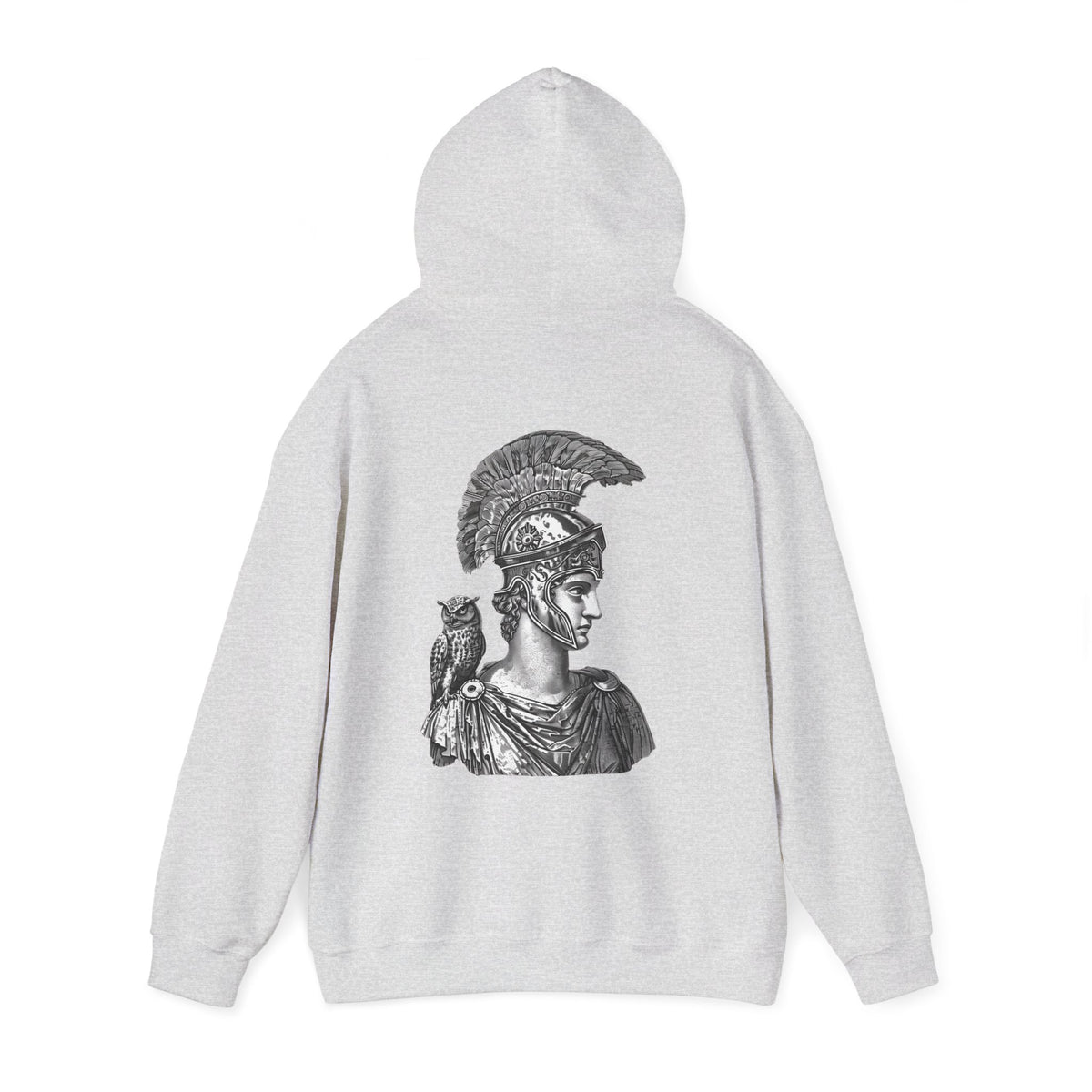 Athena Helmet Hoodie with Owl Illustration — Mythology Graphic Sweatshirt