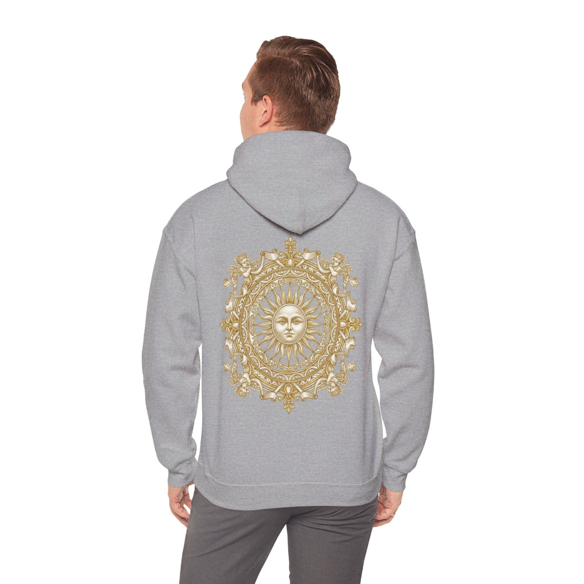 Sun Mandala Hoodie — Gold Celestial Medallion Back Print