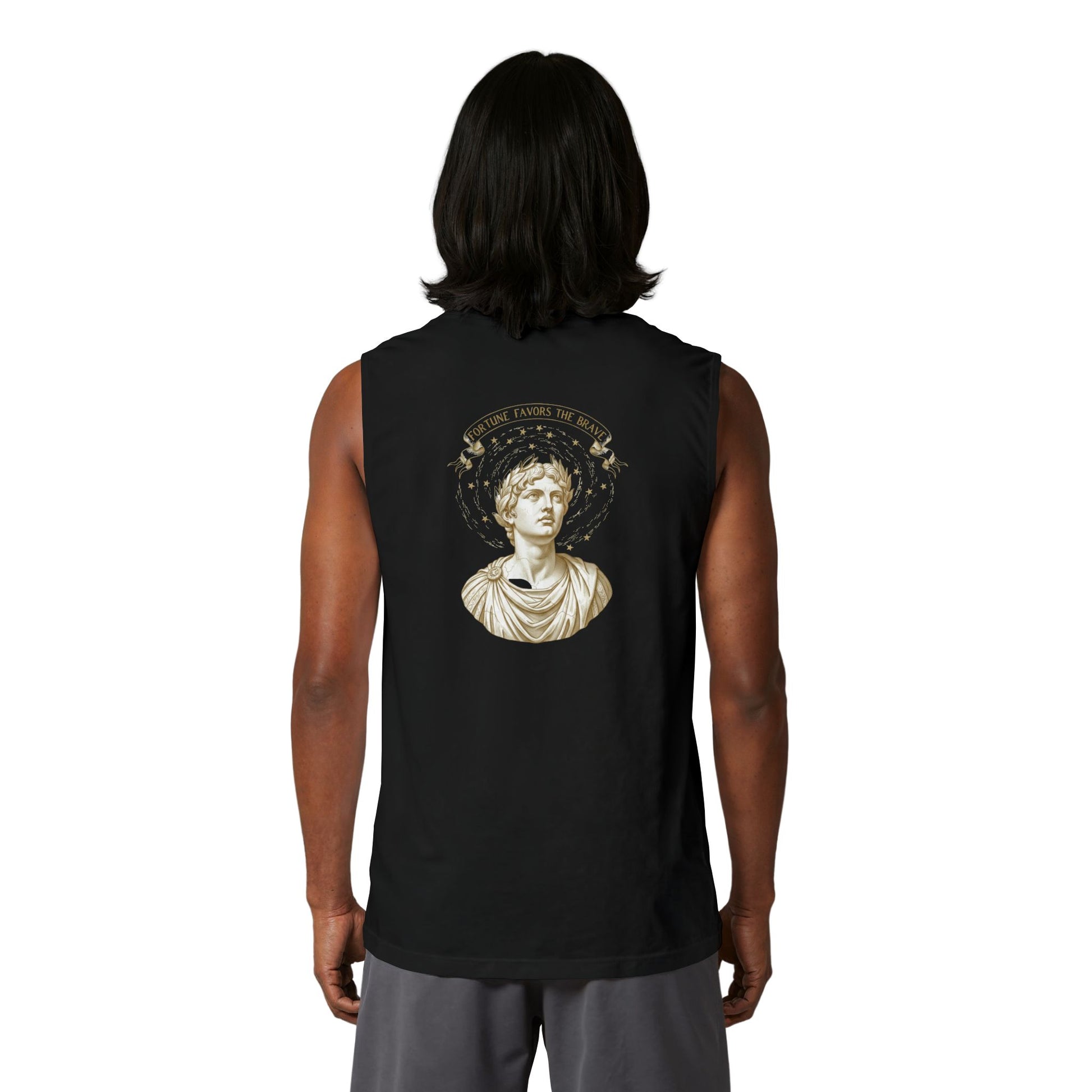 Roman bust portrait printed on the back of a ring-spun cotton tank top