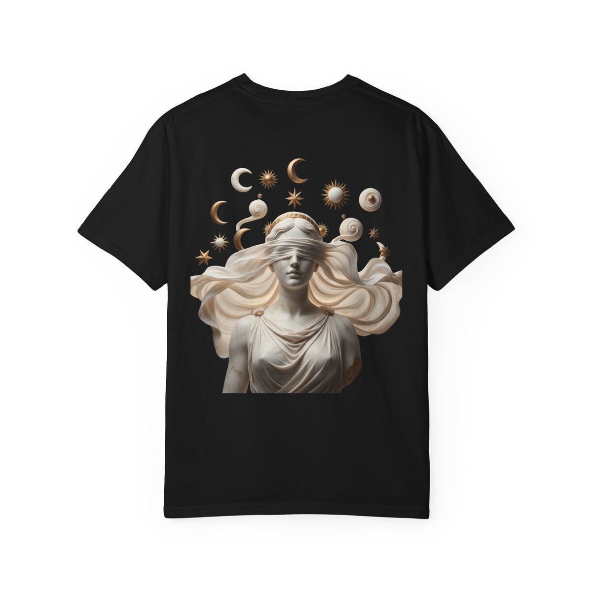 Moon Phases Tee — Blindfolded Goddess Celestial Back Print