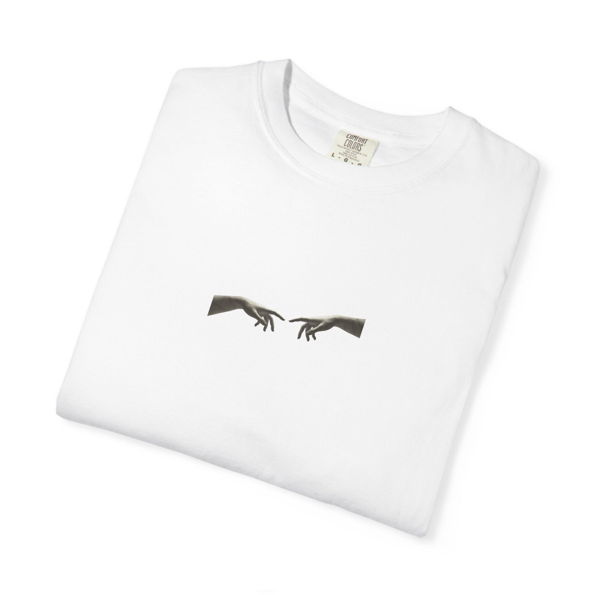 Sculpted Apollo bust with geometric stars on the back of a garment-dyed heavyweight cotton tee