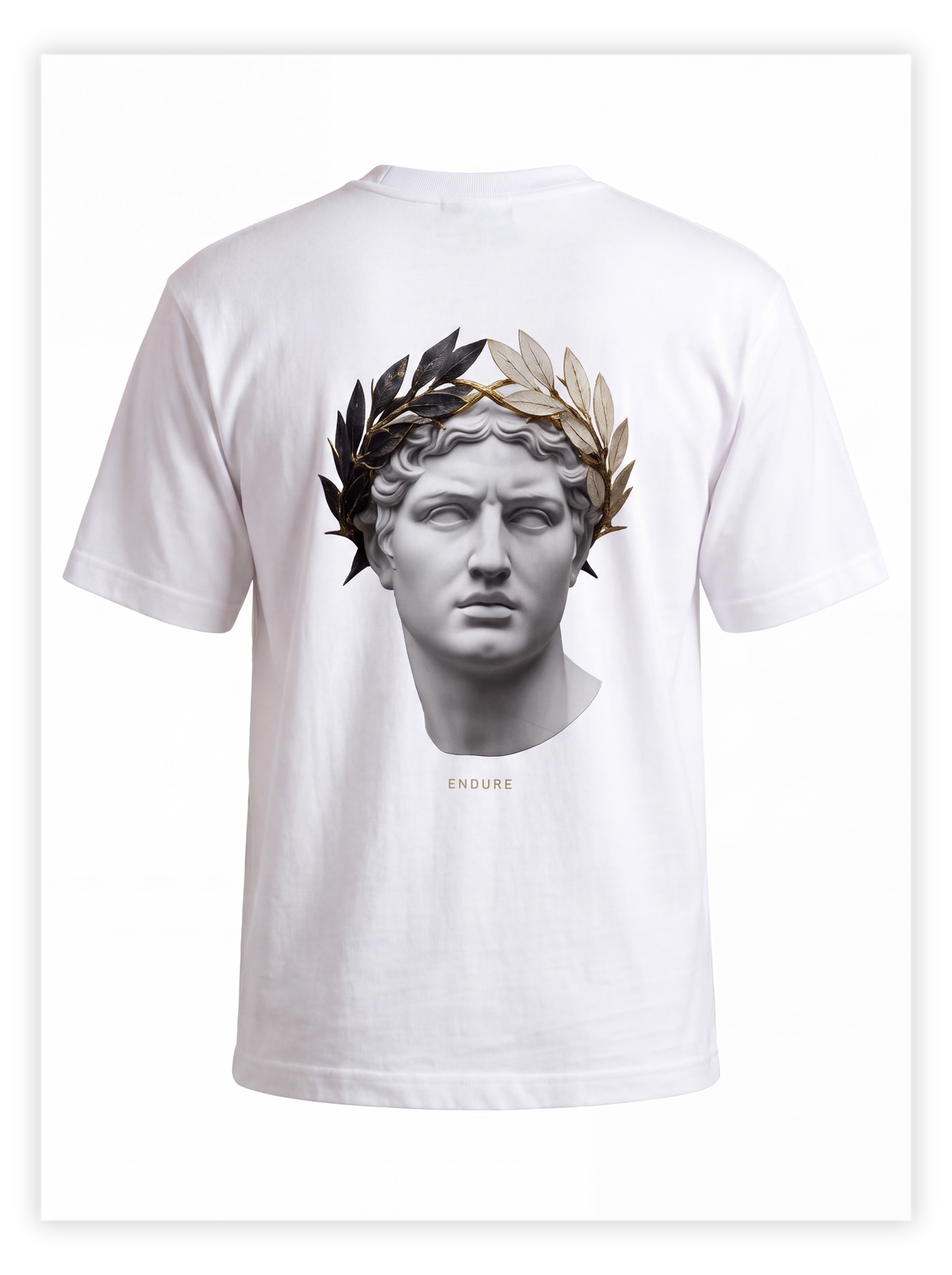 Unisex Heavyweight 6.1 oz Cotton Boxy Fit T-Shirt featuring roman bust gold laurel wreath Graphic - 3D Ghost Mannequin Back Print View