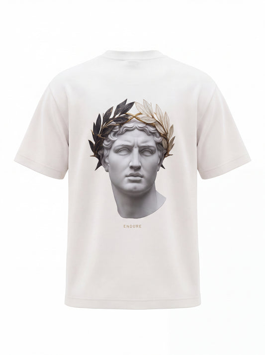 Unisex Heavyweight 6.1 oz Cotton Boxy Fit T-Shirt featuring roman bust gold laurel wreath Graphic - 3D Ghost Mannequin Back Print View
