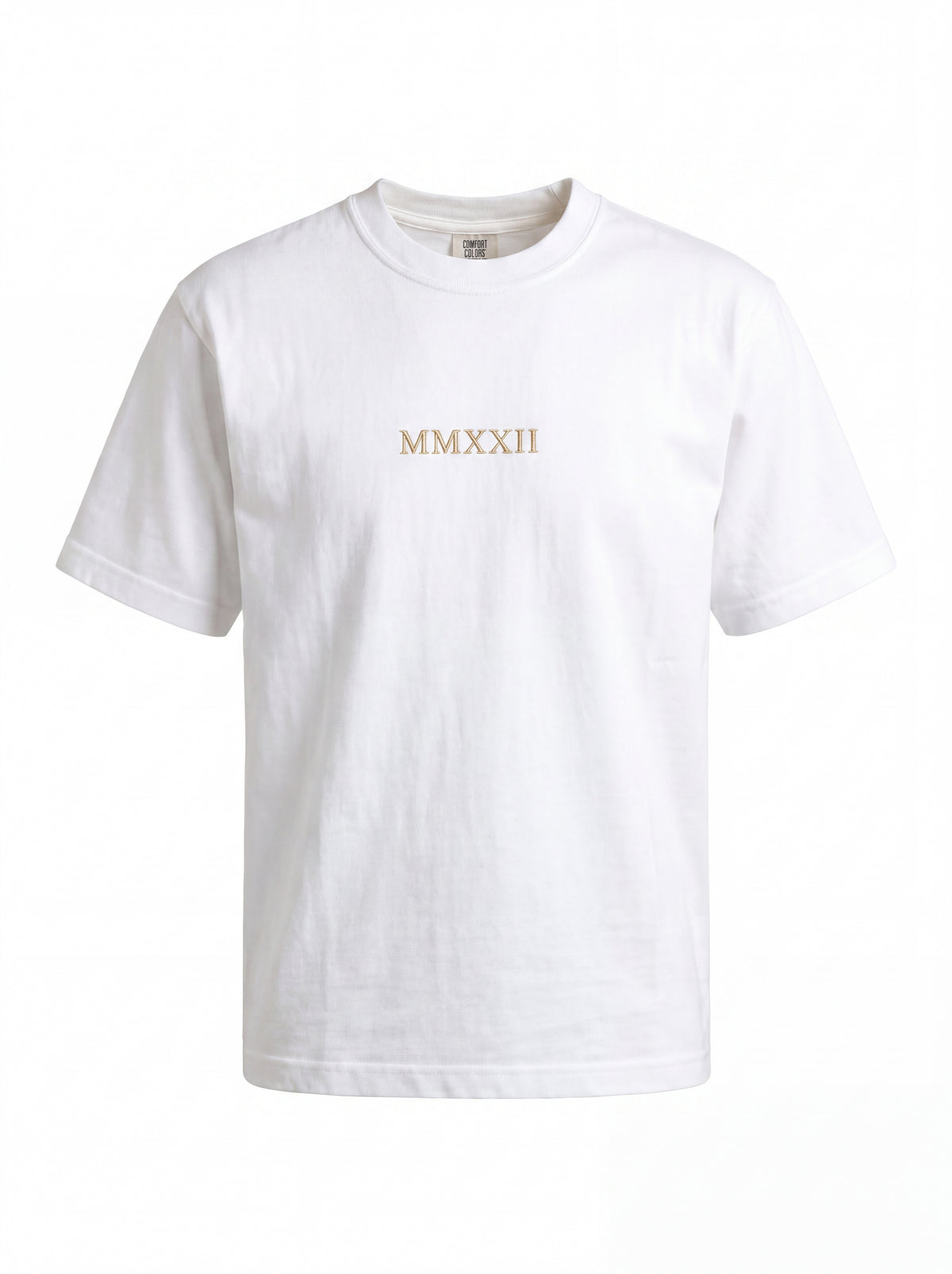 Unisex Heavyweight 6.1 oz Cotton Boxy Fit T-Shirt featuring roman bust gold laurel wreath Graphic - 3D Ghost Mannequin Front View