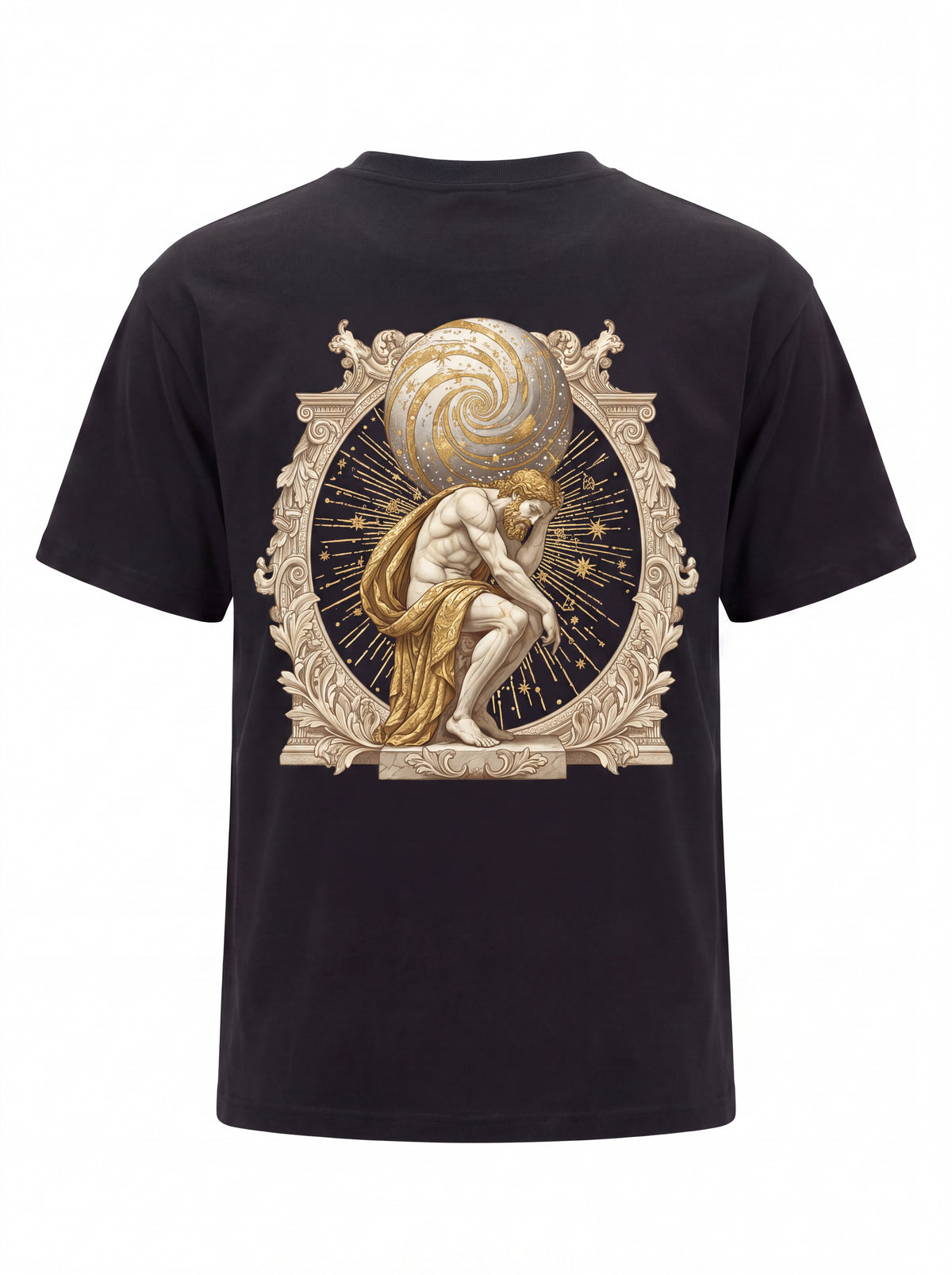 Atlas Tee — Greek Titan Mythology Statue Back Print Shirt