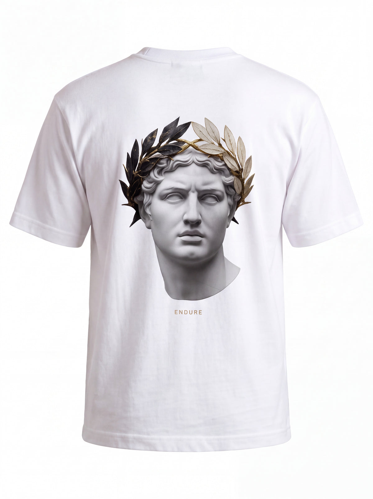Roman Bust Tee — Laurel Crown Classical Statue Back Print