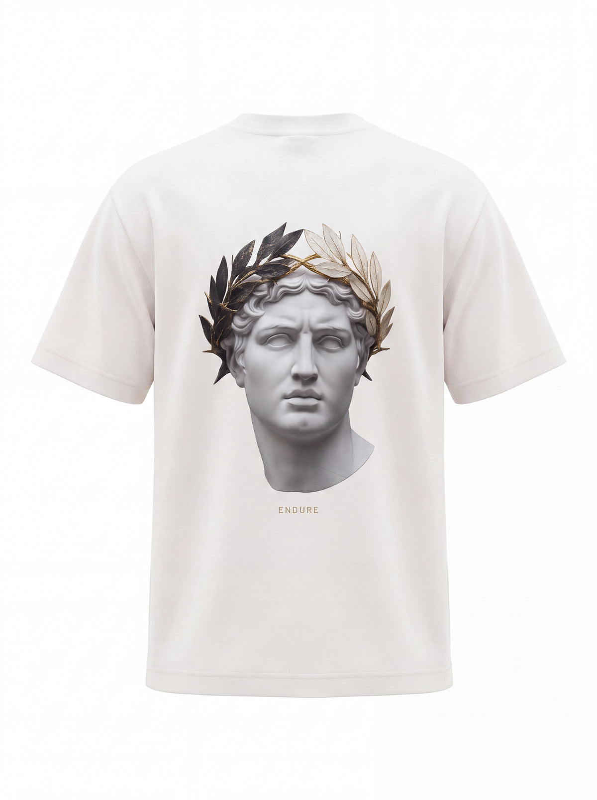 Roman Bust Tee — Laurel Crown Classical Statue Back Print