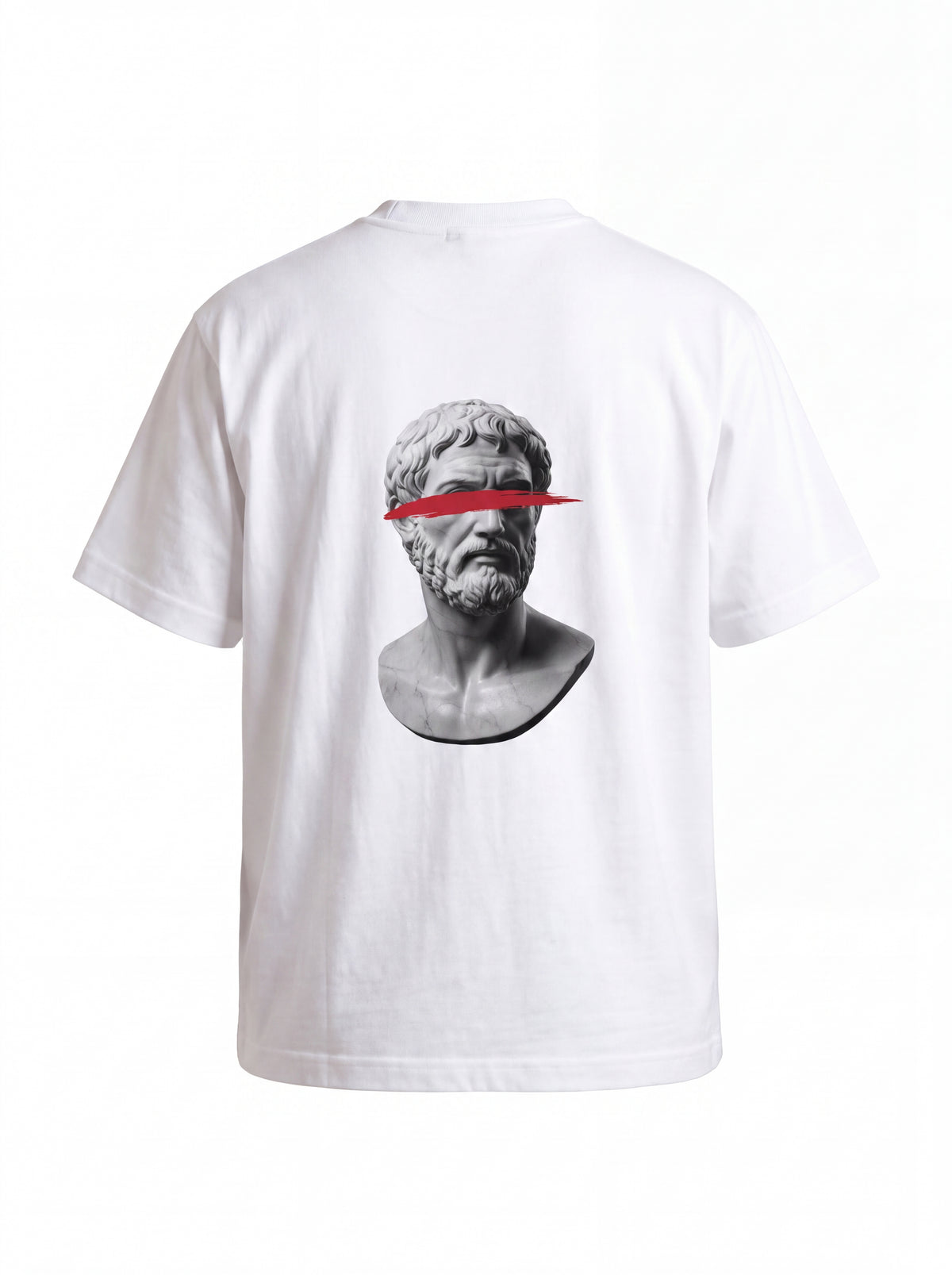 Greek Bust Tee — Red Slash Classical Statue Graphic Shirt