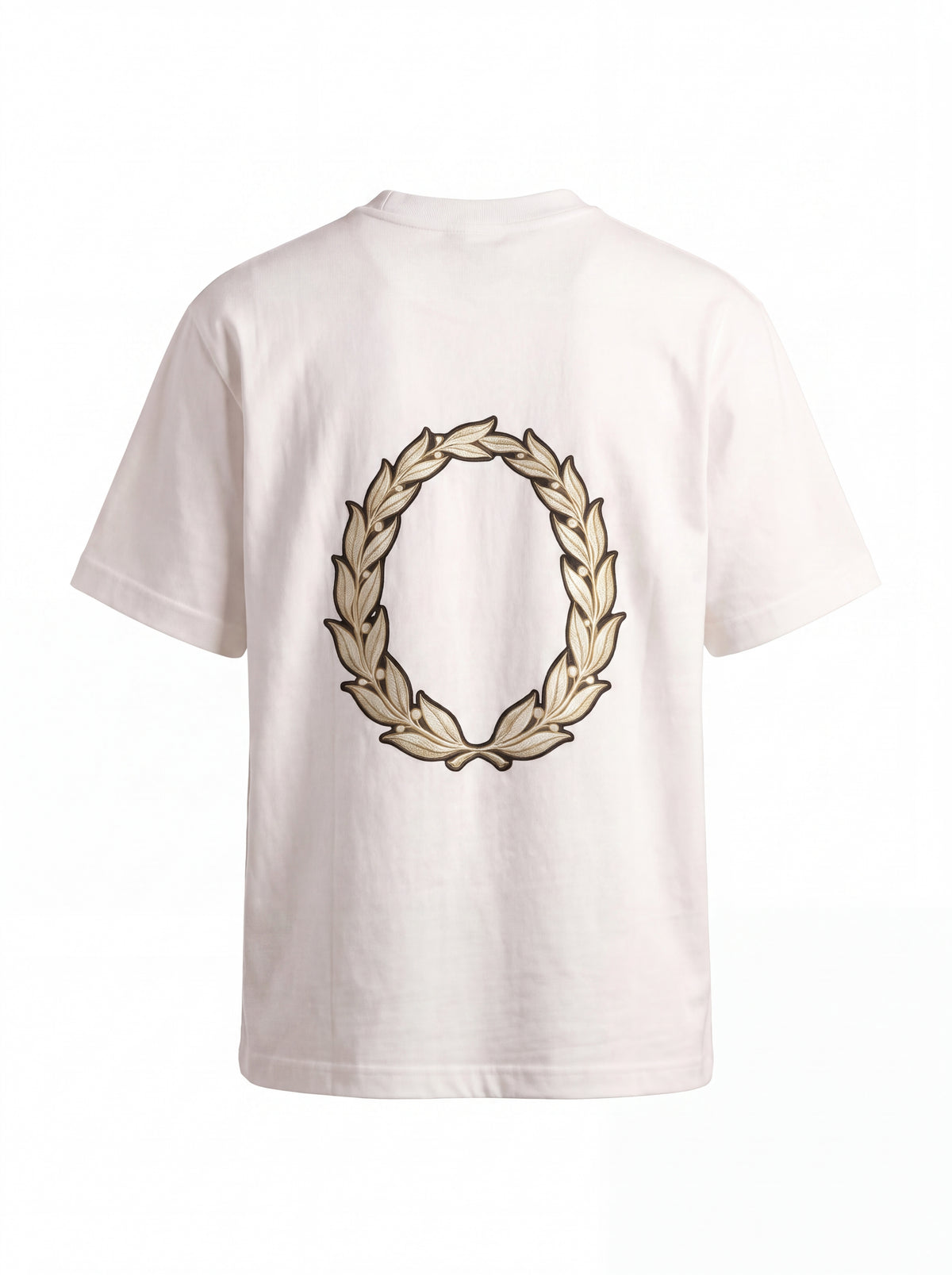 Gold Laurel Wreath Tee — Classical Emblem Back Print Shirt