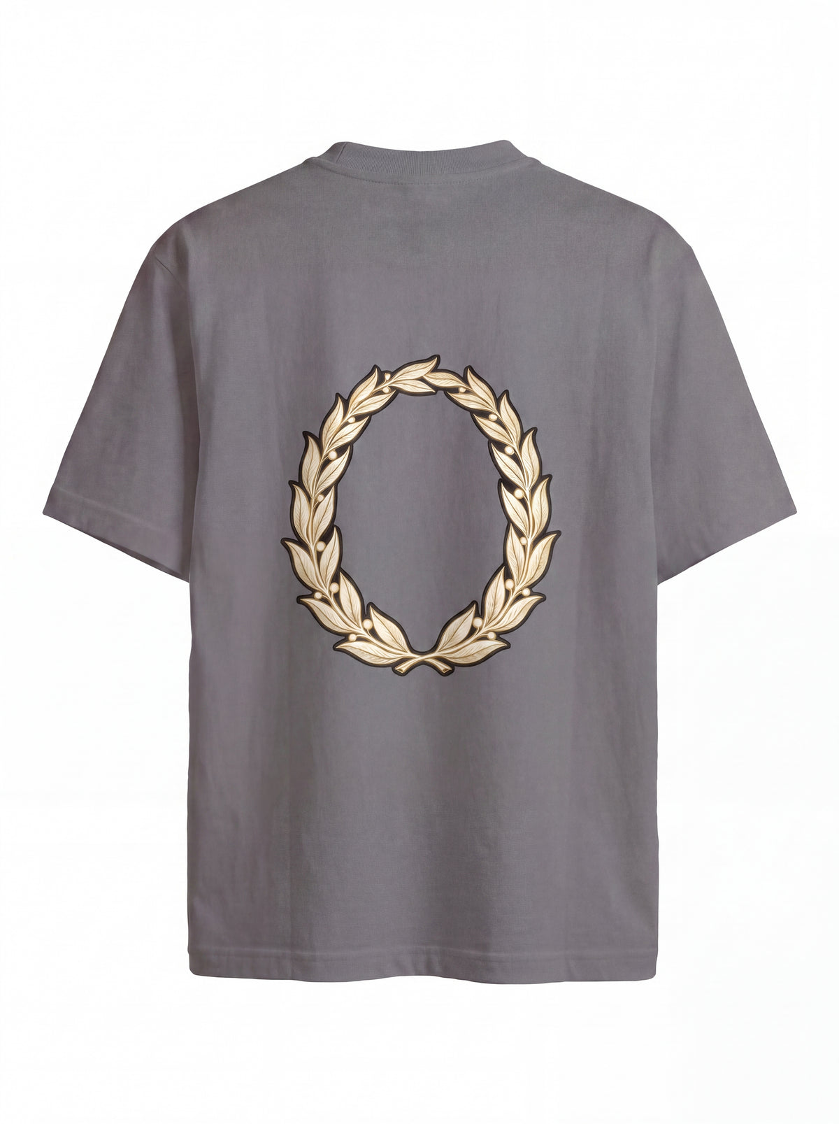 Gold Laurel Wreath Tee — Classical Emblem Back Print Shirt
