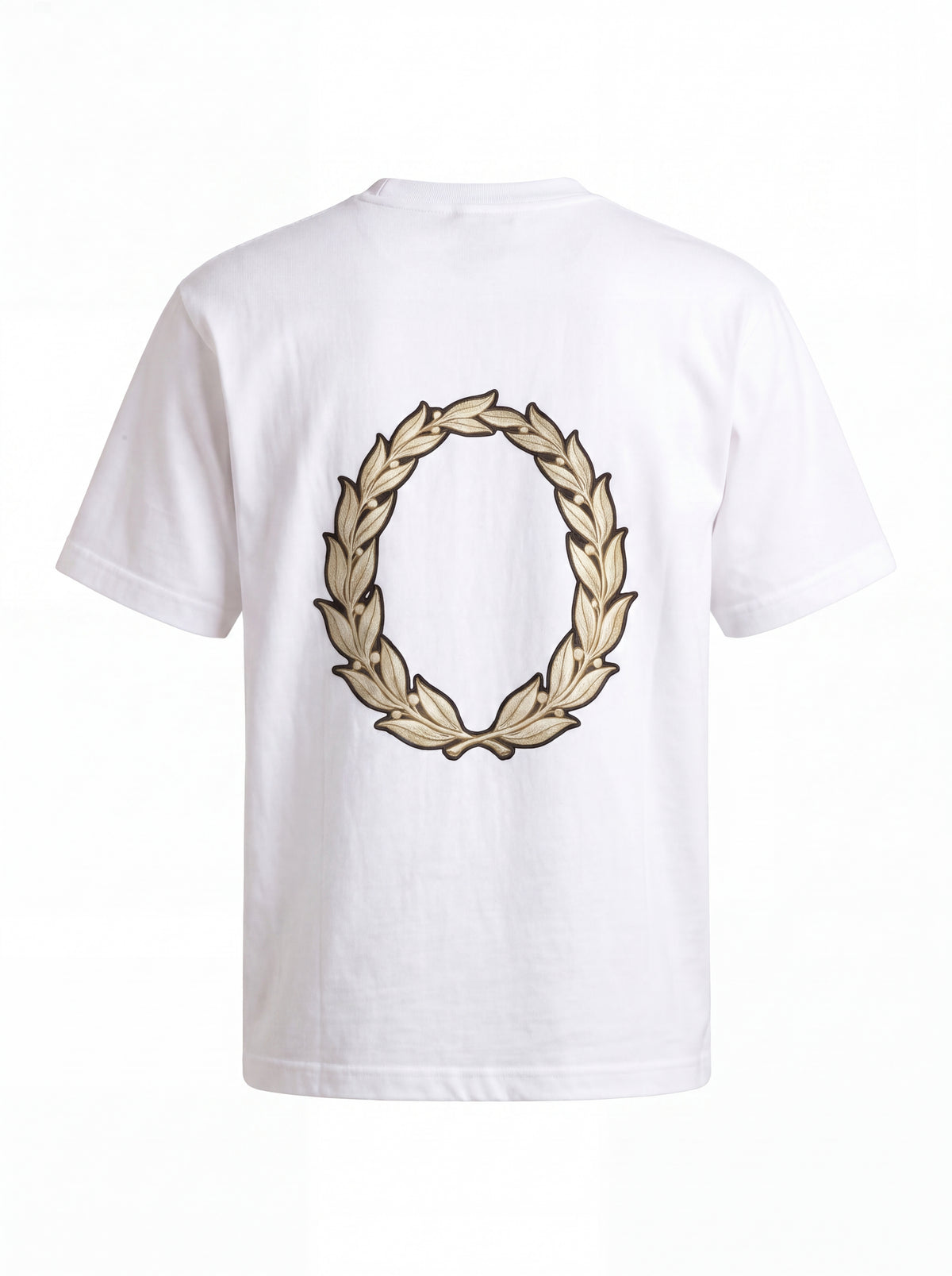 Gold Laurel Wreath Tee — Classical Emblem Back Print Shirt