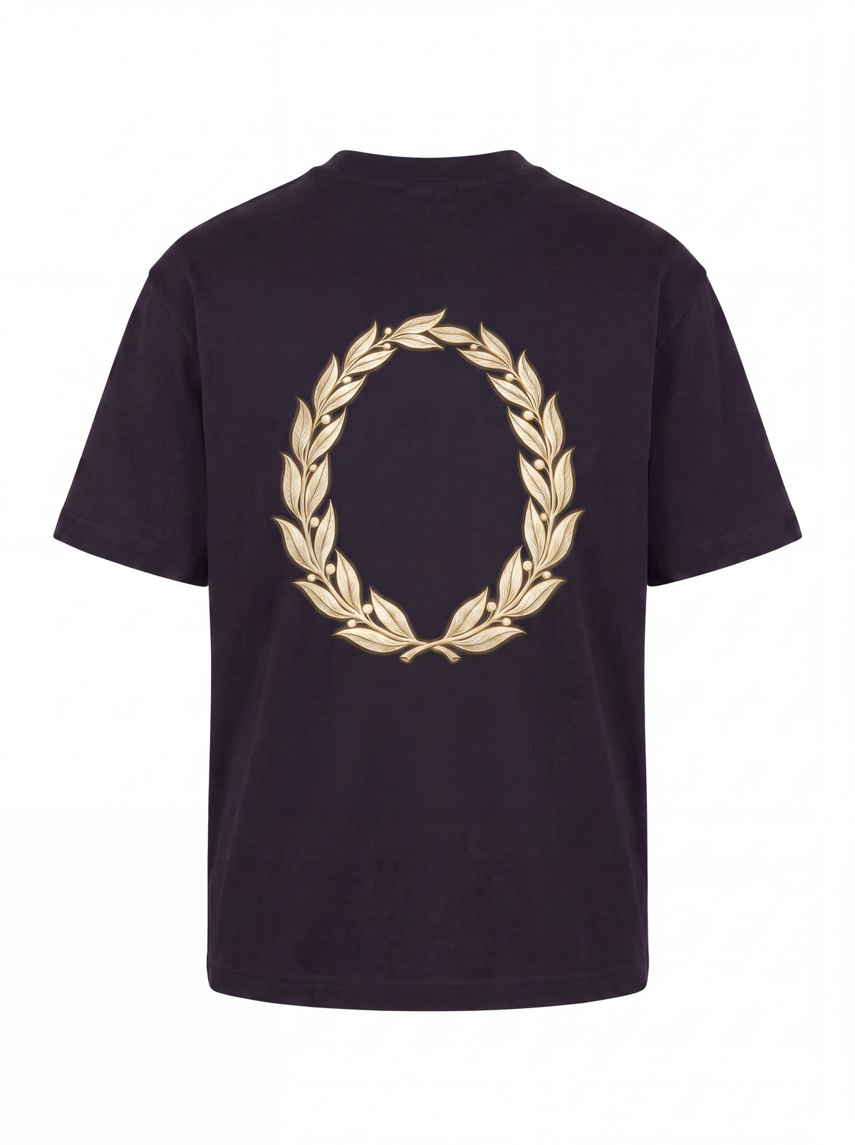 Gold Laurel Wreath Tee — Classical Emblem Back Print Shirt