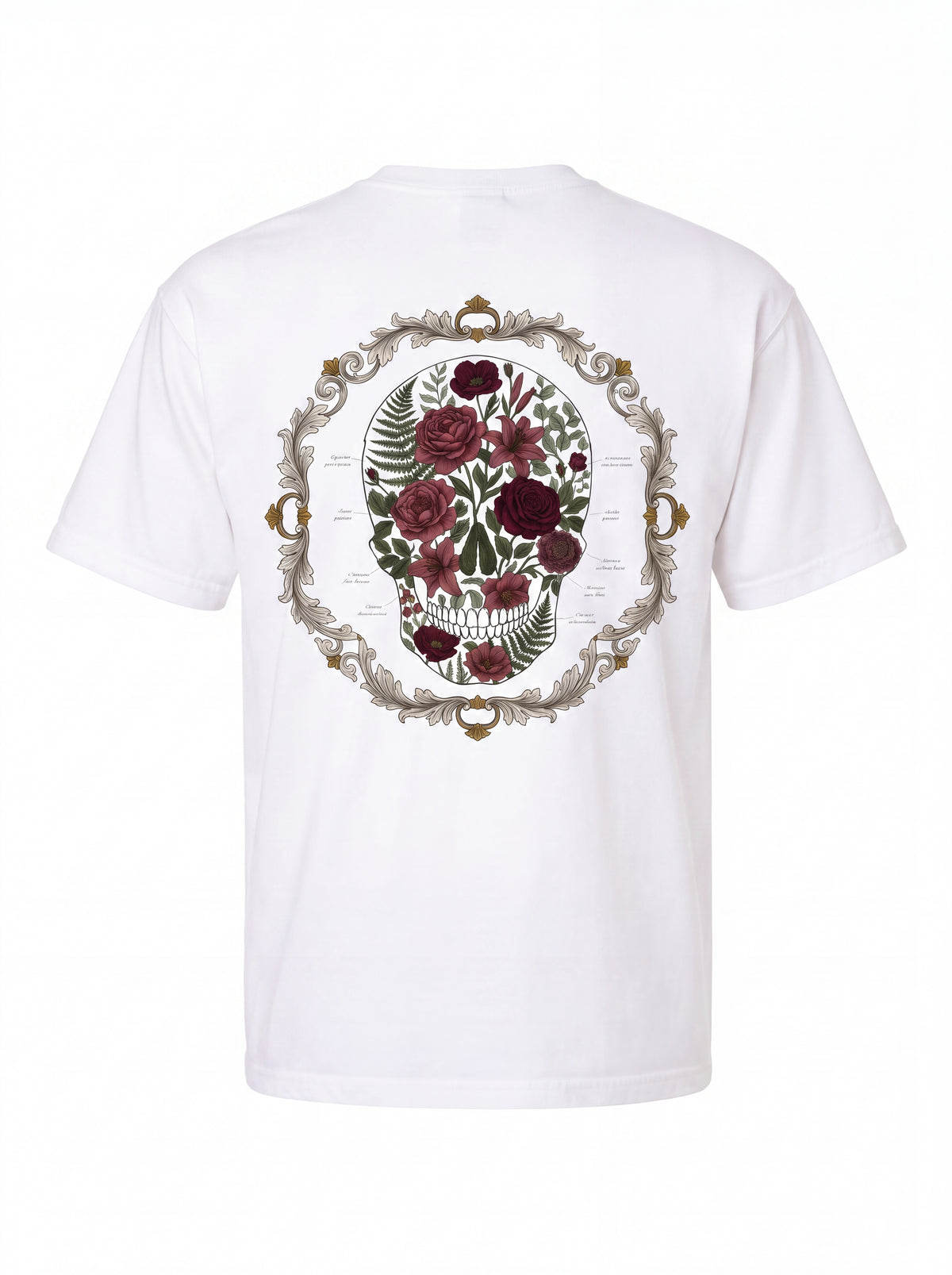Botanical Skull Tee — Memento Mori Vanitas Back Print