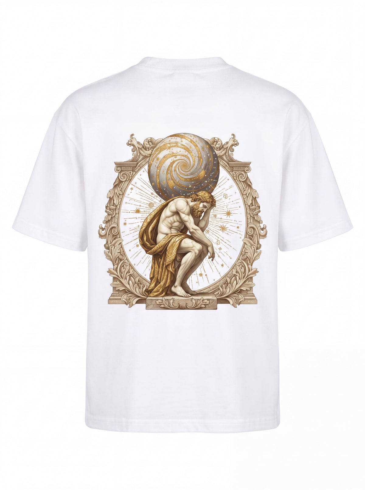 Atlas Tee — Greek Titan Mythology Statue Back Print Shirt