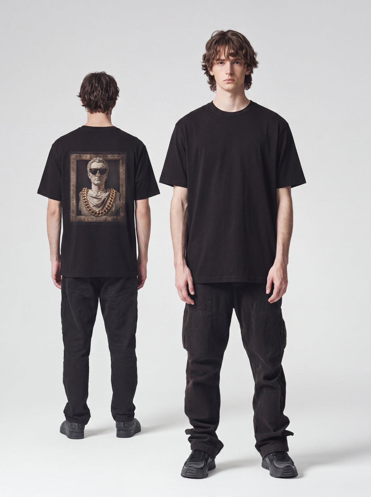 Roman Bust Graphic T-Shirt — Vintage Statue Portrait with Gold Chains