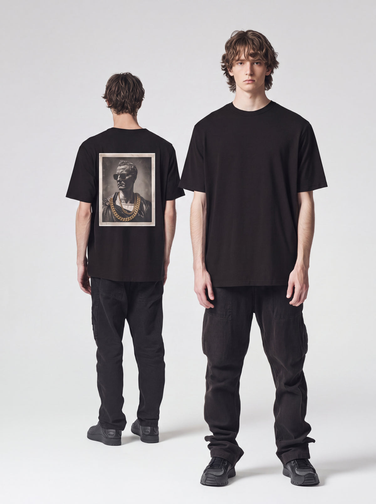 Cuban Chain Roman Bust T-Shirt — 90s Hip-Hop Classical Statue Graphic Tee