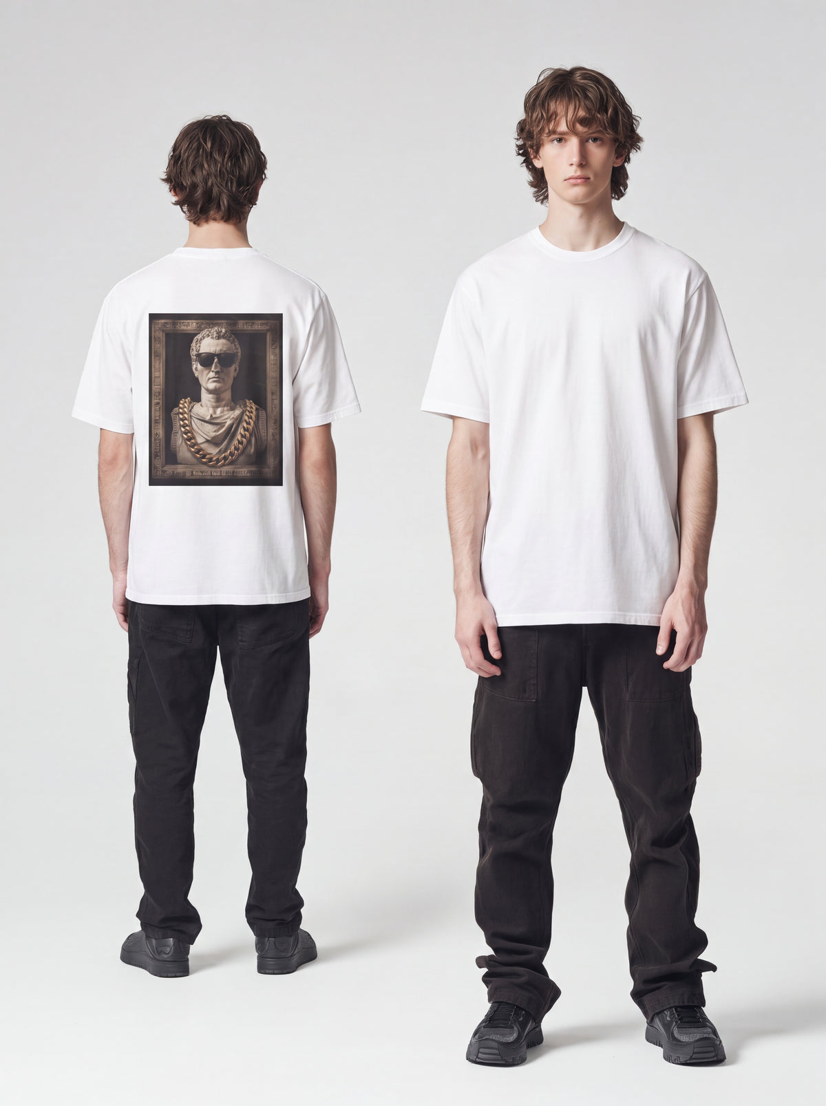 Roman Bust Graphic T-Shirt — Vintage Statue Portrait with Gold Chains