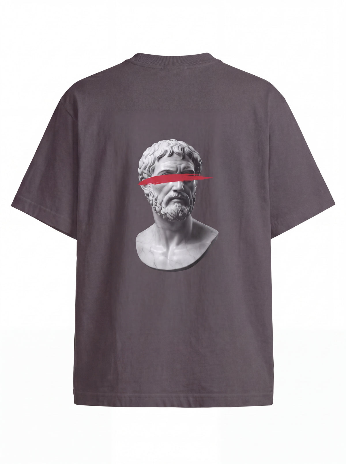 Unisex Heavyweight 6.1 oz Cotton Boxy Fit T-Shirt featuring greek philosopher bust red censor Graphic - 3D Ghost Mannequin Back Print View