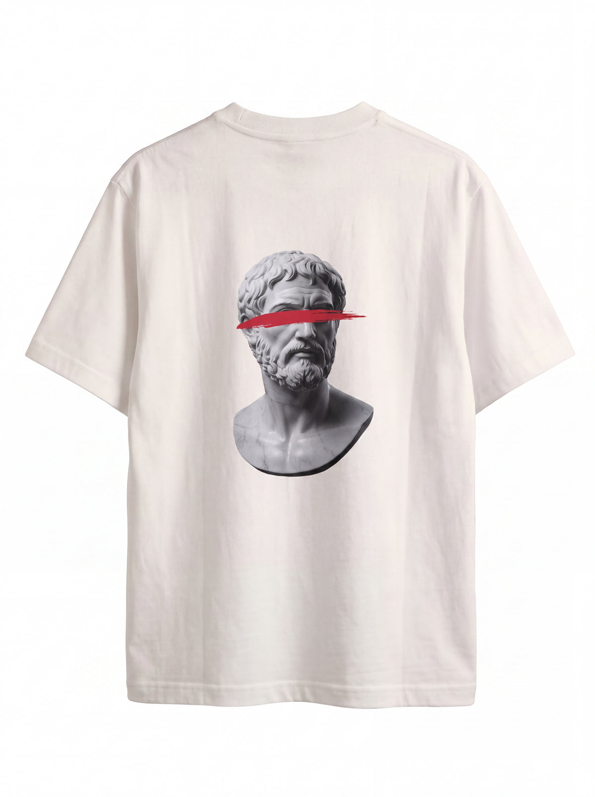 Unisex Heavyweight 6.1 oz Cotton Boxy Fit T-Shirt featuring greek philosopher bust red censor Graphic - 3D Ghost Mannequin Back Print View