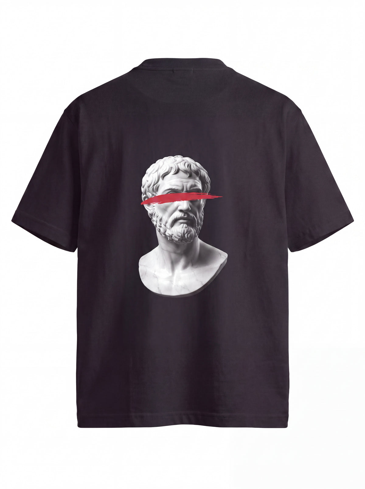 Unisex Heavyweight 6.1 oz Cotton Boxy Fit T-Shirt featuring greek philosopher bust red censor Graphic - 3D Ghost Mannequin Back Print View