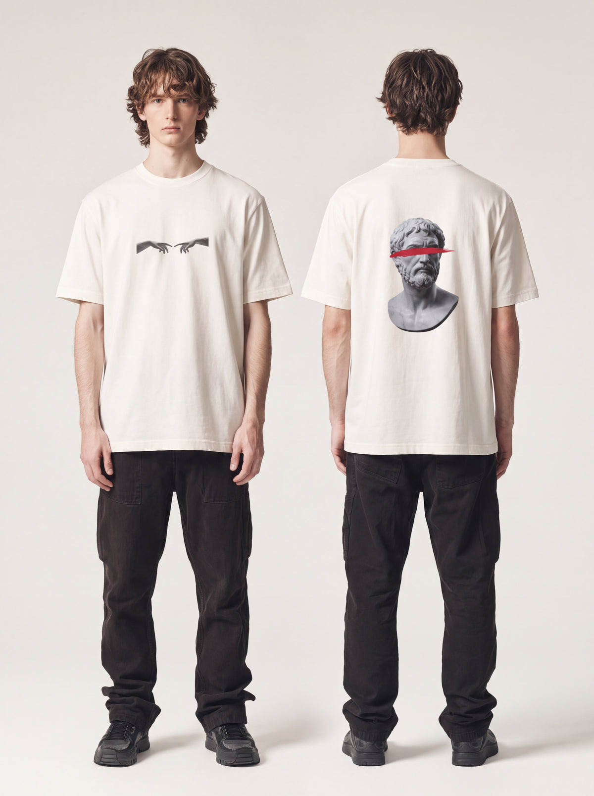Greek Bust Tee — Red Slash Classical Statue Graphic Shirt
