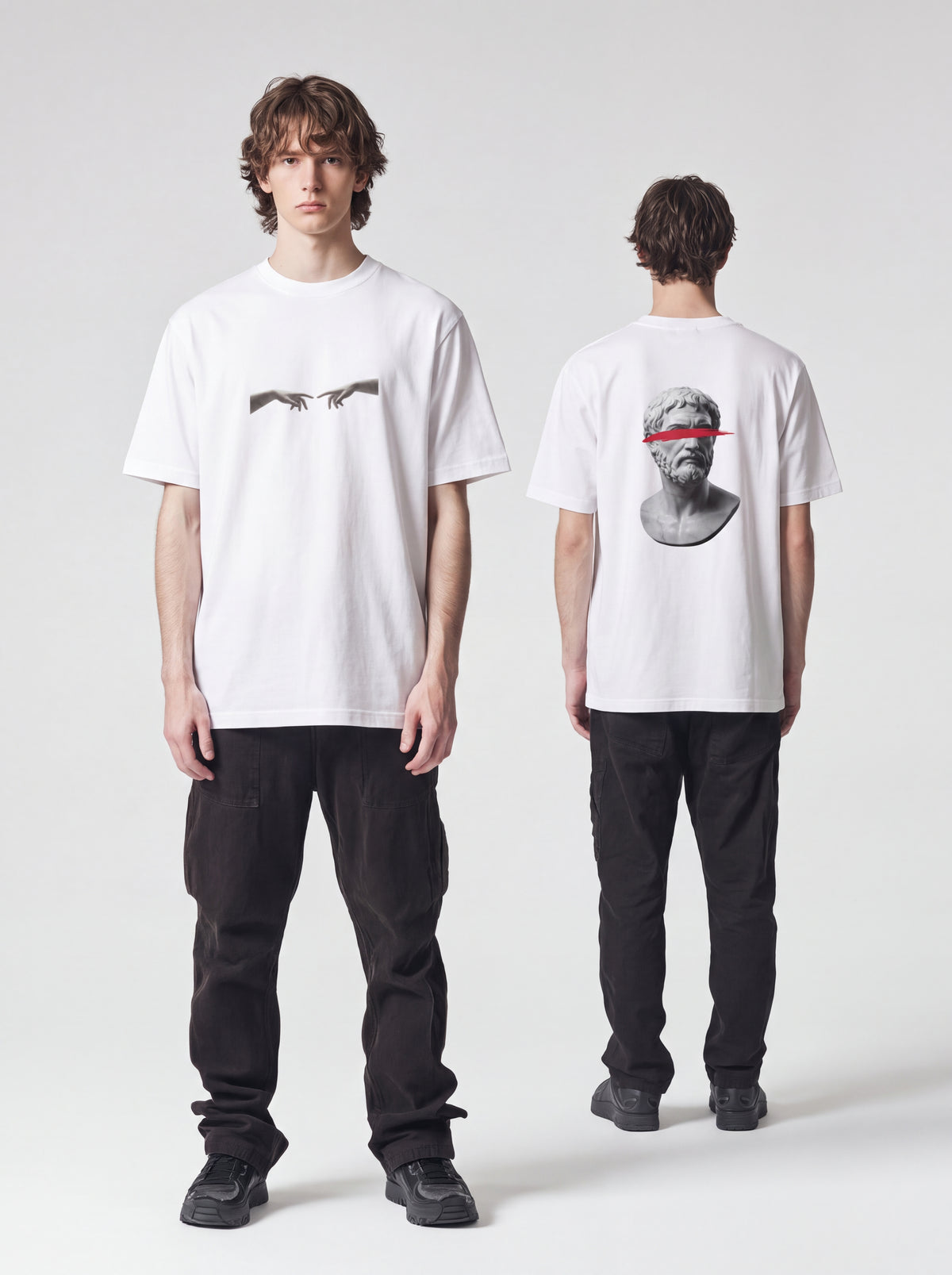 Greek Bust Tee — Red Slash Classical Statue Graphic Shirt