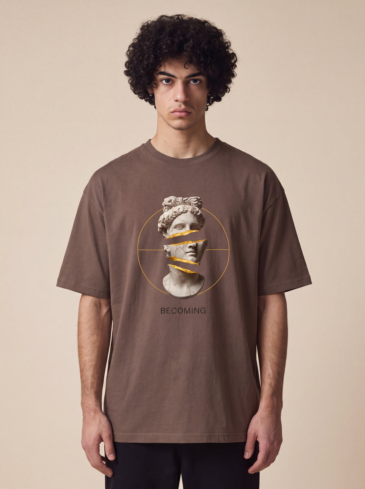 Unisex Heavyweight 6.1 oz Cotton Boxy Fit T-Shirt featuring becoming kintsugi marble bust Graphic - Garment Detail Close-up View