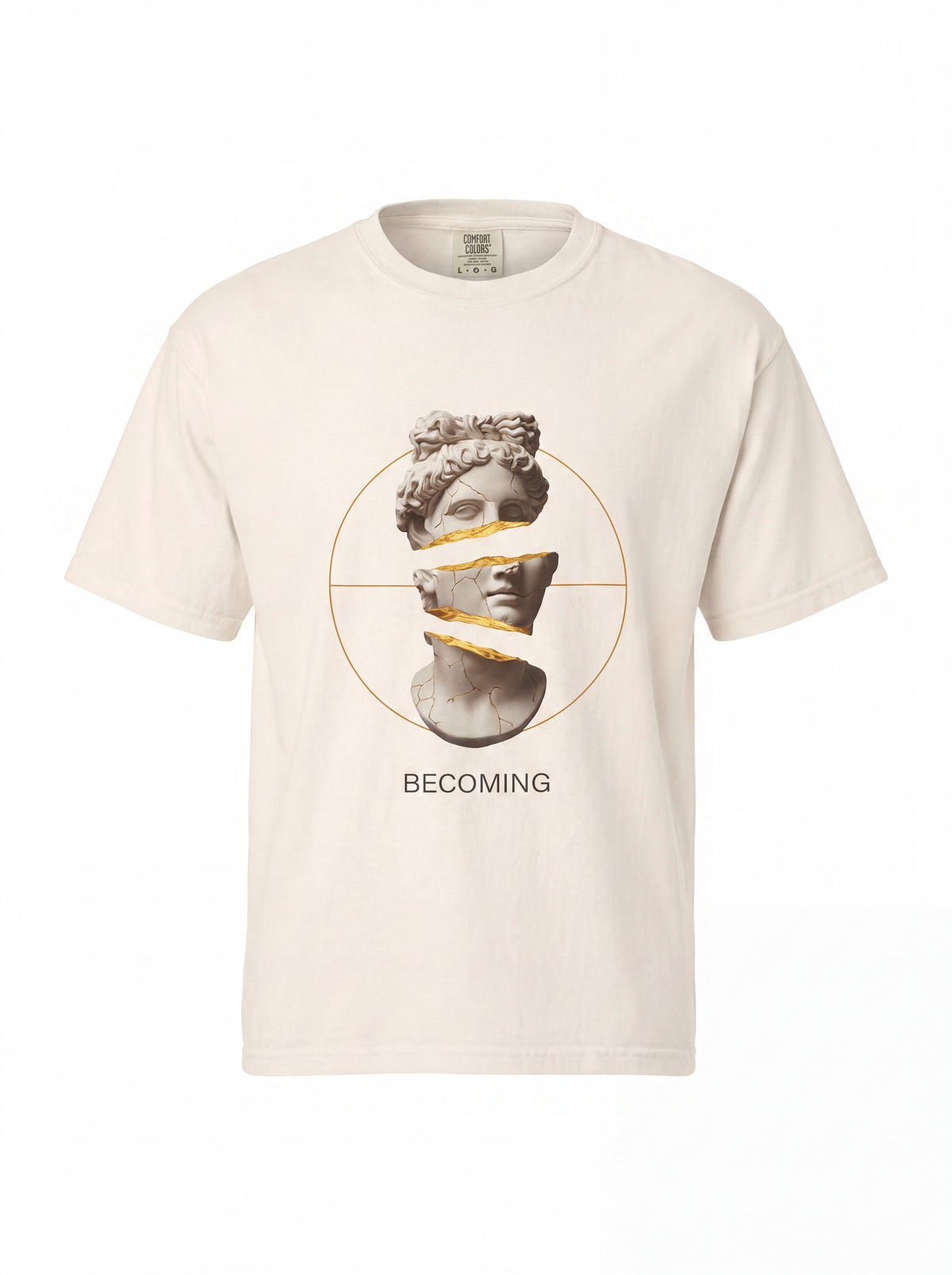 Unisex Heavyweight 6.1 oz Cotton Boxy Fit T-Shirt featuring becoming kintsugi marble bust Graphic - 3D Ghost Mannequin Front View