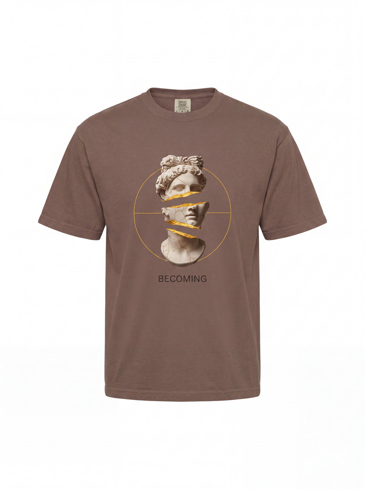 Unisex Heavyweight 6.1 oz Cotton Boxy Fit T-Shirt featuring becoming kintsugi marble bust Graphic - 3D Ghost Mannequin Front View
