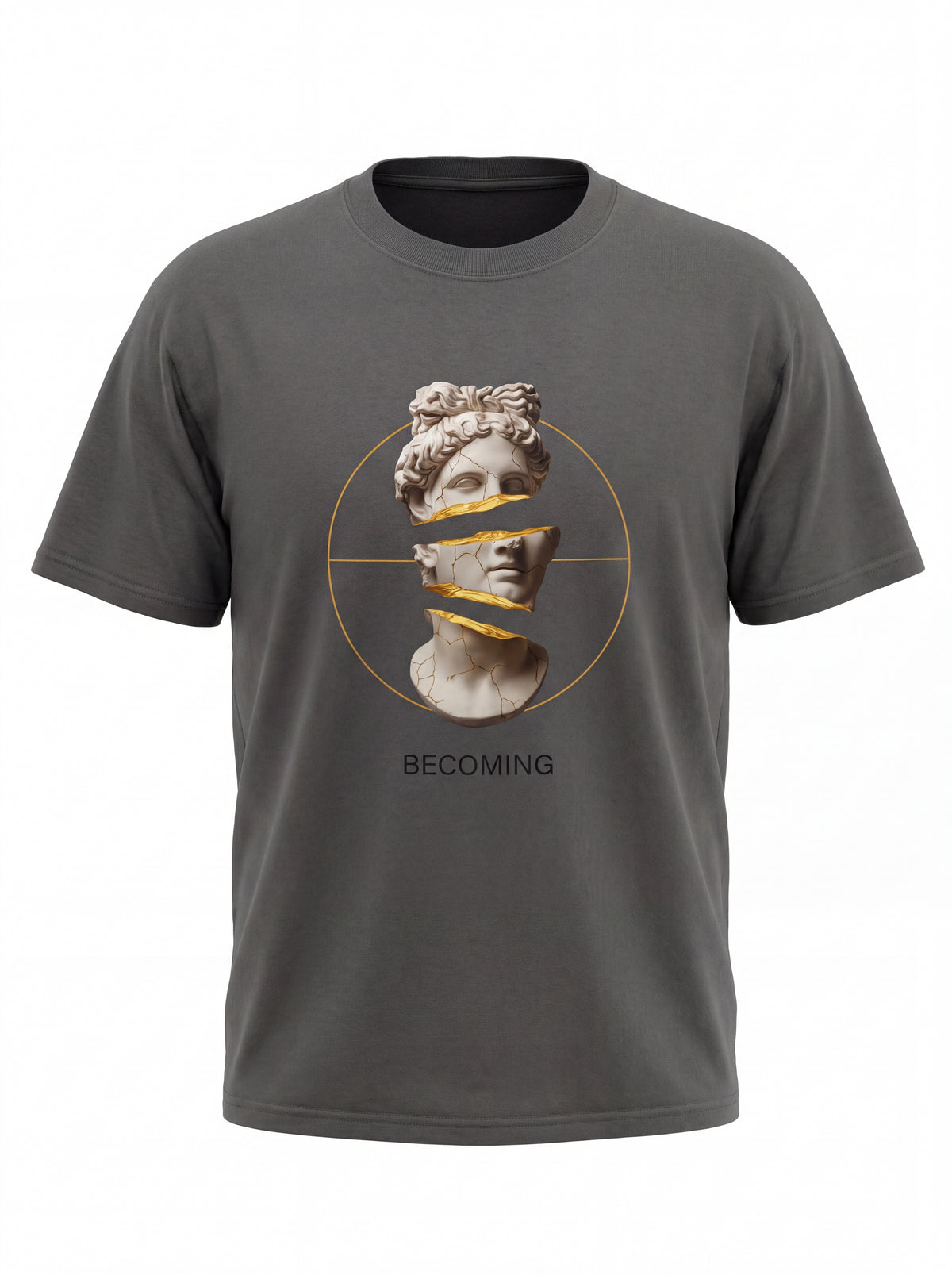 Unisex Heavyweight 6.1 oz Cotton Boxy Fit T-Shirt featuring becoming kintsugi marble bust Graphic - 3D Ghost Mannequin Front View