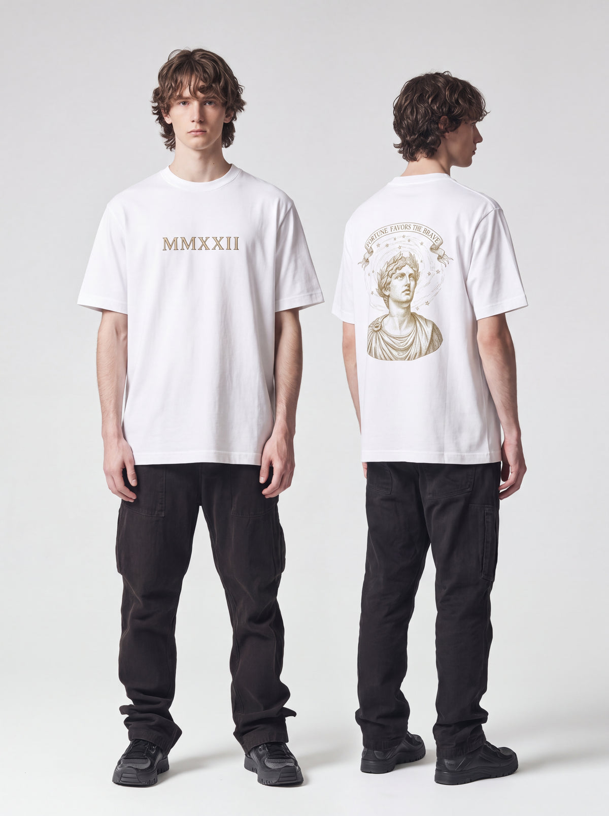 Unisex Heavyweight 6.1 oz Cotton Boxy Fit T-Shirt featuring classical sculpture Graphic - Garment Detail Close-up View
