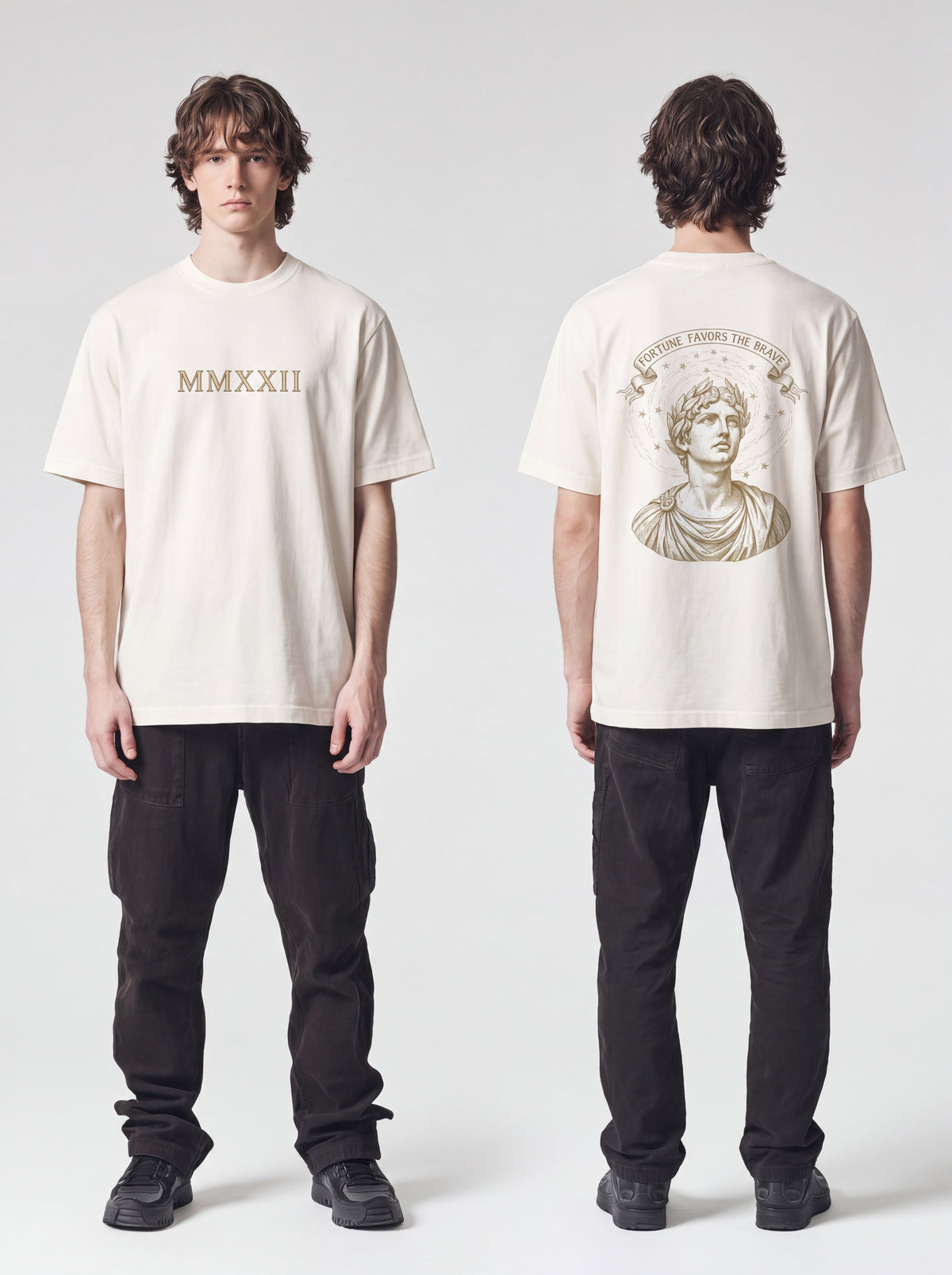Unisex Heavyweight 6.1 oz Cotton Boxy Fit T-Shirt featuring classical sculpture Graphic - Garment Detail Close-up View