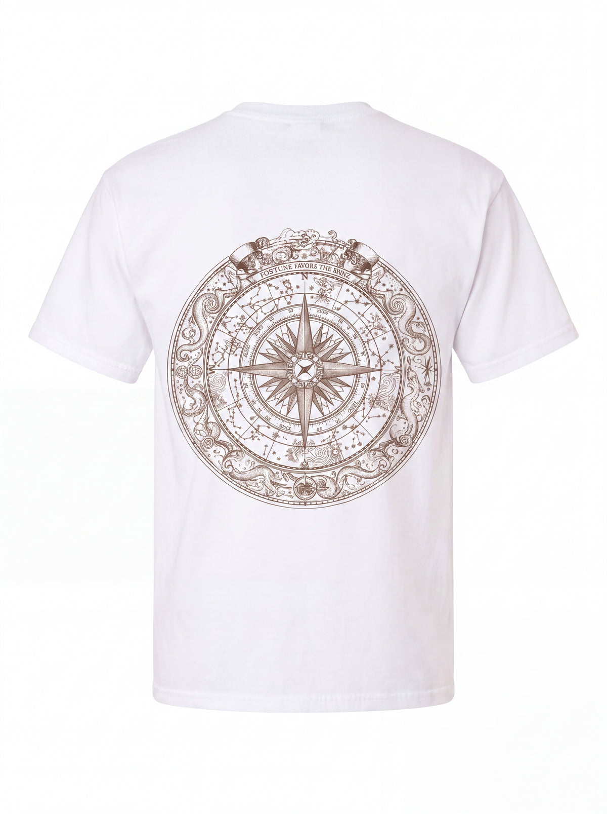 Unisex Heavyweight 6.1 oz Cotton Boxy Fit T-Shirt featuring celestial compass astrolabe Graphic - 3D Ghost Mannequin Back Print View