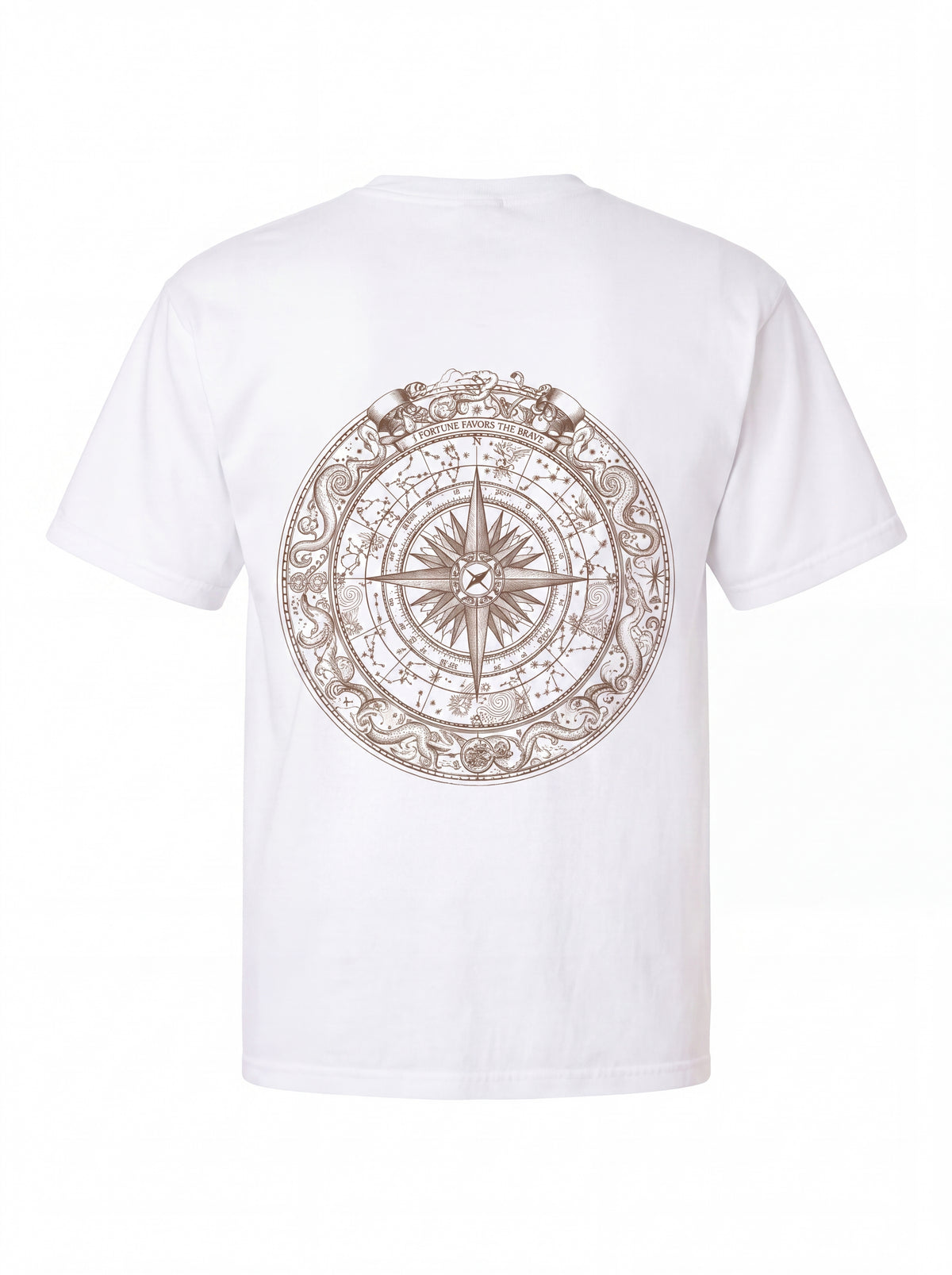 Unisex Heavyweight 6.1 oz Cotton Boxy Fit T-Shirt featuring celestial compass astrolabe Graphic - 3D Ghost Mannequin Back Print View